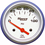 524-20 oil pressure gauge. Silver dial, silver bezel. Electric 100 psi.