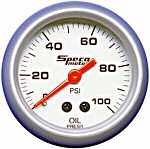 524-16 oil pressure gauge. Silver dial, silver bezel. Mechanical 100 psi.