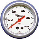 524-16 oil pressure gauge. Silver dial, silver bezel. Mechanical 100 psi. 524-16 oil pressure gauge. Silver dial, silver bezel. Mechanical 100 psi.